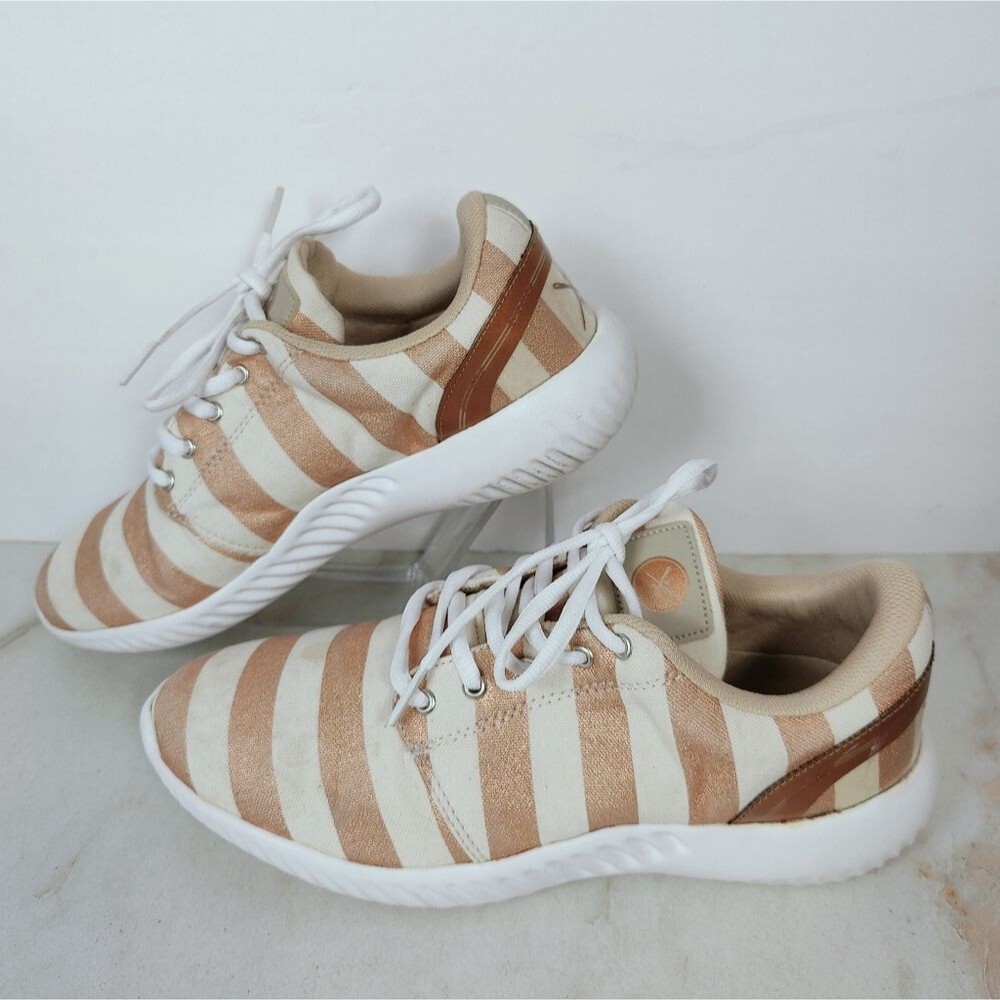 Inkkas Women's FlexAlpha Rose Gold White Striped Sneakers Tennis Shoes, Sz 9 - Picture 2 of 11